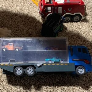 Toy Truck Carrier with Cars - Blue and Orange